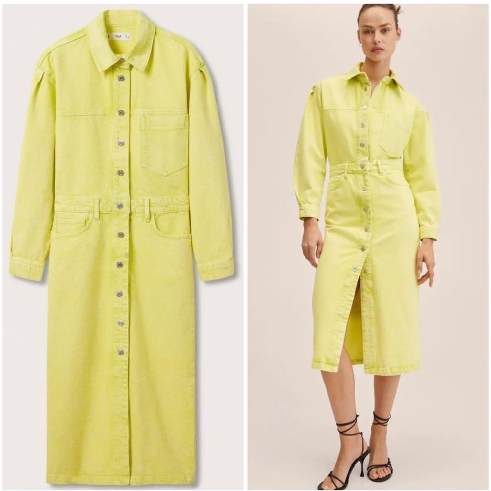 Mango Denim Lime Shirt Dress New with tags